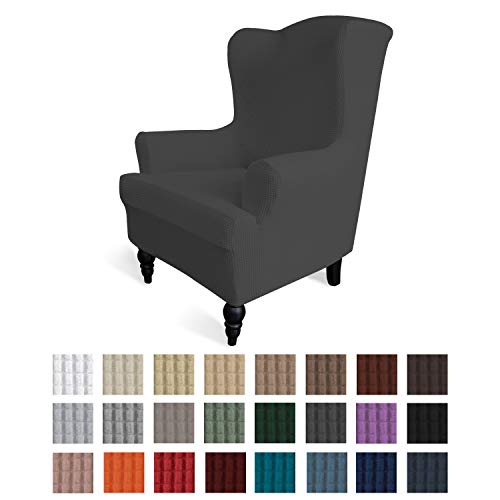 Product Cover Easy-Going Stretch Wingback Chair Sofa Slipcover 1-Piece Sofa Cover Furniture Protector Couch Soft with Elastic Bottom Spandex Jacquard Fabric Small Checks(Wing Chair,Dark Gray)