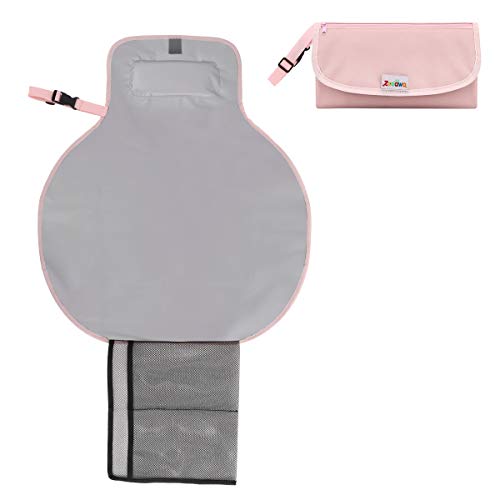 Product Cover Zooawa Baby Portable Diaper Changing Pad, Lightweight Waterproof Travel Diaper Clutch, Diaper Changing Mat Station with Mesh Pockets and Padded Head Rest, Pink