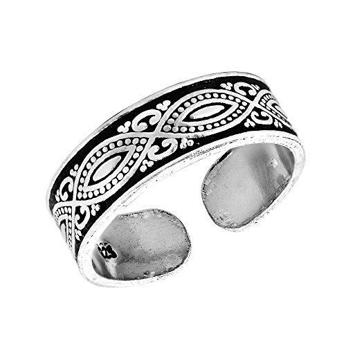 Product Cover Decorative Balinese Marquise Design .925 Sterling Silver Toe Ring or Pinky Ring