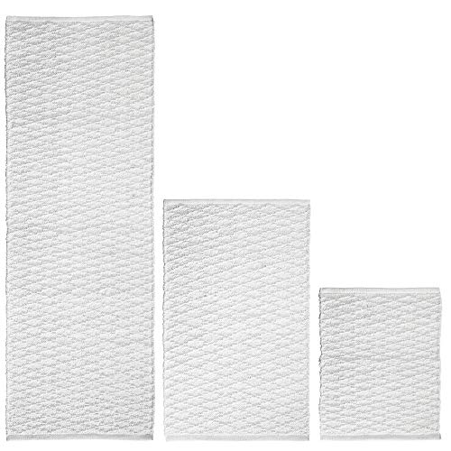 Product Cover mDesign Soft 100% Cotton Luxury Rectangular Spa Mat Rugs, Water Absorbent, Diamond Design - for Bathroom Vanity, Bathtub/Shower, Machine Washable - Runner, Standard & Small Rug - Set of 3 - White