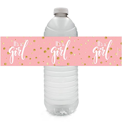 Product Cover Pink and Gold It's a Girl Baby Shower Water Bottle Labels - 24 Stickers