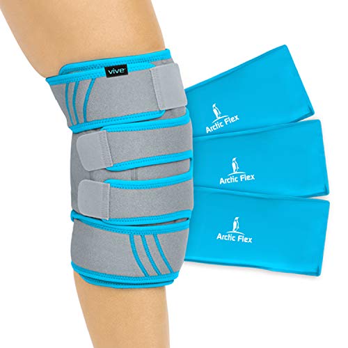 Product Cover Vive Knee Ice Pack Wrap - Cold/Hot Gel Compression Brace - Heat Support Strap for Arthritis Pain, Tendonitis, ACL, Athletic Injury, Osteoarthritis, Women, Men, Running, Meniscus and Patella Surgery