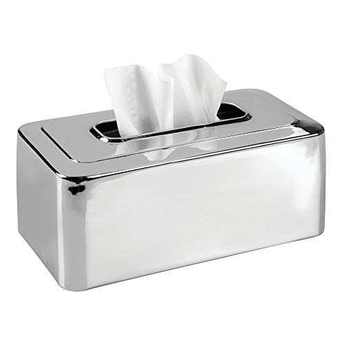Product Cover mDesign Modern Metal Tissue Box Cover for Disposable Paper Facial Tissues, Rectangular Holder for Storage on Bathroom Vanity, Countertop, Bedroom Dresser, Night Stand, Desk, Table - Chrome