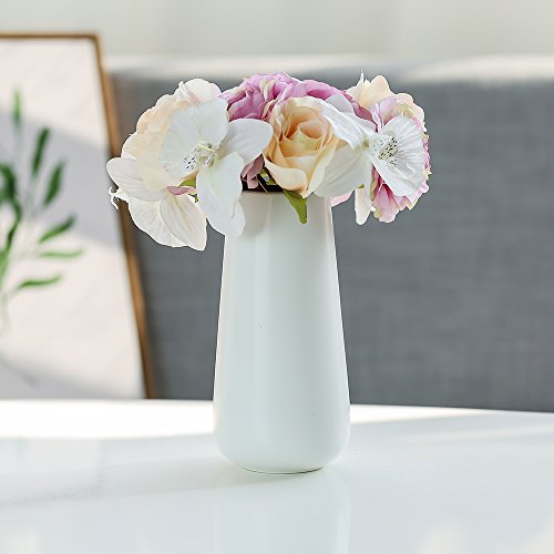 Product Cover D'vine Dev 8 Inch Matte White Ceramic Flower Vases - Home Decor and Table Centerpieces Vase - Gift Box Packaged