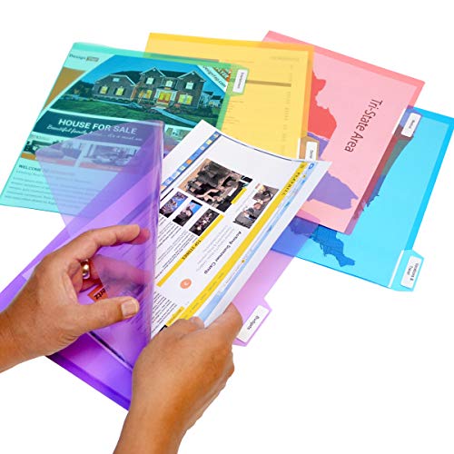 Product Cover Ultimate Office PocketFile Clear Poly Document Folder Project Pockets, 5th-Cut, Letter Size, in 5 Assorted Colors, Set of 25