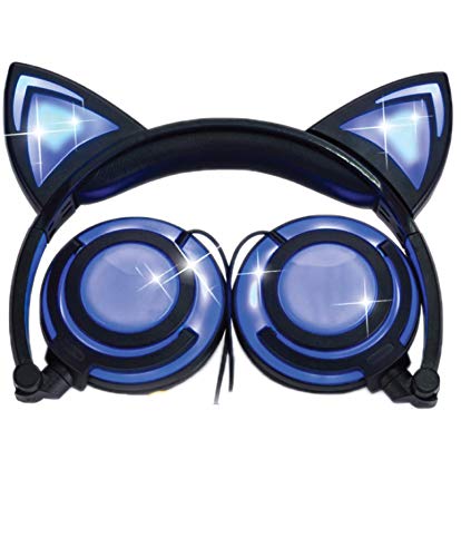 Product Cover Cat Ear Headphones w/Rechargeable LED Lights - Newest 2019 Version Over Ear Headphones for Girls & Boys, Compatible for iPad, Android & Others, Lights Up Cat Ears & Speakers (black)