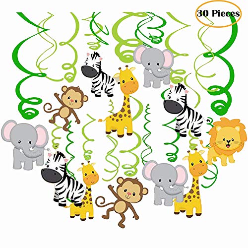 Product Cover Packingmaster 30Ct Jungle Animals Hanging Swirl Decorations for Forest Theme Birthday Baby Shower Festival Party
