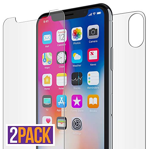 Product Cover FlexGear iPhone X XS Front and Back Glass Screen Protectors, HD Clear, Tempered, Compatible w iPhone X/XS (2-Pack)