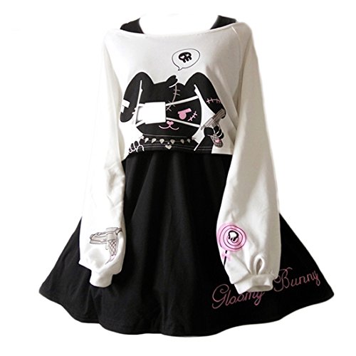Product Cover Cute Dress For Teens Girl Two Piece Set Bunny Prints Casual Cotton Dresses For Spring Autumn