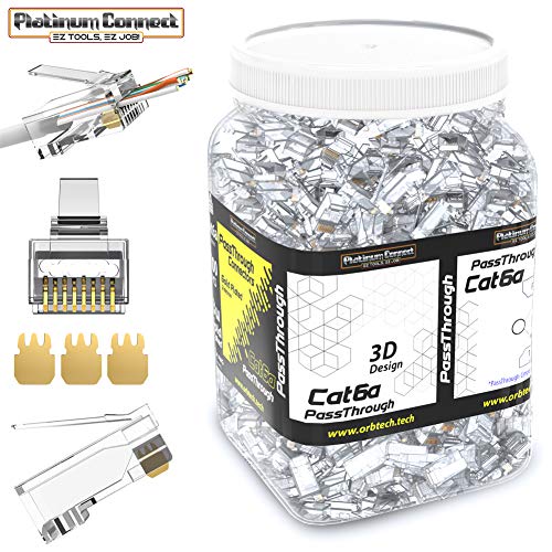 Product Cover RJ45 CAT6 Passthrough Connectors (100 PCS),Gold Plated 3 Micron 3u, High Speed Data Transmission 3 Prong Pins (CAT6/100 PCS)