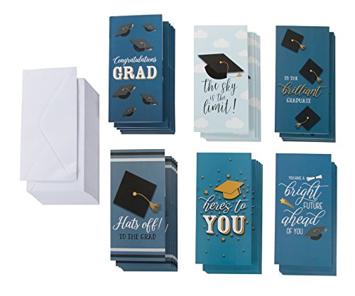 Product Cover 36-Pack Graduation Cards - Money Cards, 6 Designs, Money Gift Card Holder Ideal for High School, College and More, Graduation Party Favors, Envelopes Included, 3.5 x 7.25 Inches