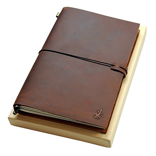 Product Cover Large Leather Journal - The Wanderings Grande Refillable Travel Notebook - Perfect for Writing, Sketching, Scrapbooks, Travelers, Extra Large, Blank Inserts 11x7.5 inches
