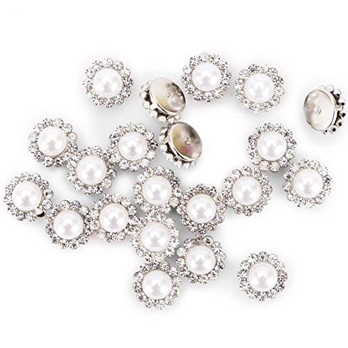 Product Cover 100Pcs Crystal Pearl Buttons, Round Flatback Rhinestone Beads Buttons with Diamond, DIY Craft Sewing Fasteners Accessories for Jewelry Making, Clothes, Clothing, Bags, Shoes, Wedding Dress 10mm
