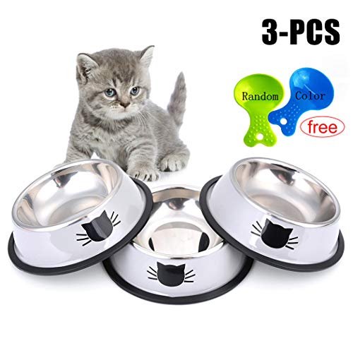 Product Cover Legendog Cat Bowl Pet Bowl Stainless Steel Cat Food Water Bowl with Non-Slip Rubber Base Small Pet Bowl Cat Feeding Bowls Set of 3 (Grey)