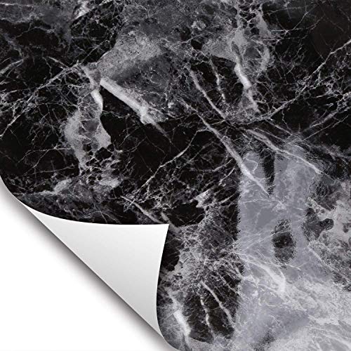 Product Cover Wallstickery Marble Paper for Counter top Black Gray Granite Wallpaper Gloss Self Adhesive Sticky Faux Stone Wall Stickers Removable Peel Stick Furniture Home Kitchen Cabinets