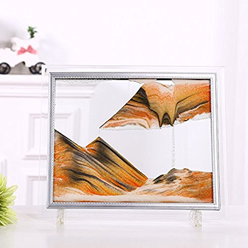 Product Cover Queenie Glass Frame Moving Sand Art Dynamic Sand Picture Abstract Scenery Sand Image Hourglass Desktop Art Perfect Xmas Gift - Orange Sand