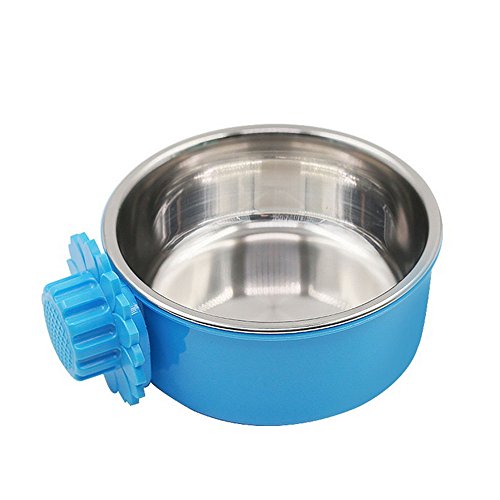 Product Cover Daycount Pet Feeder Dog Bowl Stainless Steel Food Hanging Bowl Crates Cages Dog Parrot Bird Pet Drink Water Bowl Dish Accessory (S: 4.5''x2'', Blue)