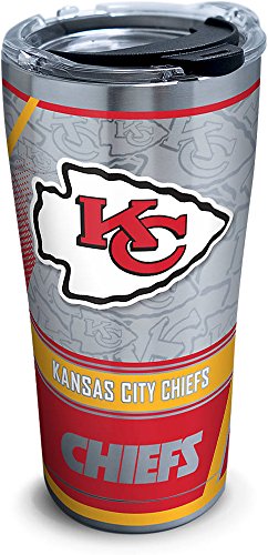 Product Cover Tervis 1266654 NFL Kansas City Chiefs Edge Stainless Steel Tumbler with Clear and Black Hammer Lid 20oz, Silver