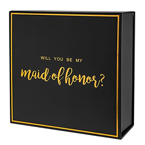 Product Cover crisky Black Maid of Honor Proposal Box with Gold Foiled Text | 1 Empty Boxes | Perfect for Will You Be My Maid of Honor Gift and Wedding Present