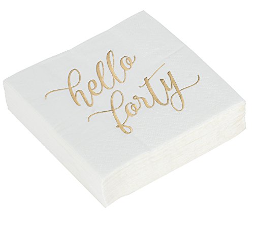 Product Cover Cocktail Napkins - 50-Pack Luncheon Napkins, Disposable Paper Napkins Party Supplies, 3-Ply, Hello Forty Gold Foil Print, Unfolded 10 x 10 inches, Folded 5 x 5 inches