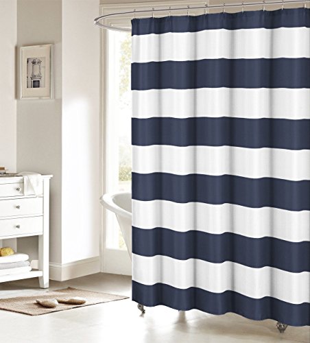 Product Cover ALAGO Nautical Stripe Design Fabric Shower Curtain Curtains - Navy and White 36