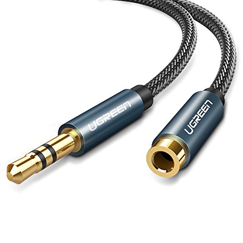 Product Cover UGREEN 3.5mm Male to Female Extension Stereo Audio Extension Cable Adapter Gold Plated Compatible for iPhone, iPad, Smartphones, Tablets, Media Players, Blue, Nylon-Braided (15FT)