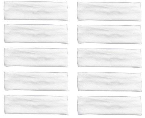 Product Cover 10 Pack Cotton Yoga Headbands by Teemico - Cotton Stretch Headbands Elastic Yoga Hairband for Teens Girls Women Exercise Running Sports Hair Wrap Accessories,White