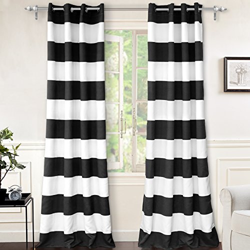 Product Cover DriftAway Mia Stripe Room Darkening Grommet Unlined Window Curtains 2 Panels Each 52 Inch by 96 Inch Black