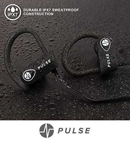 Product Cover Headphones, 2018 Wireless Earbuds for Sports Activities, Running, Gym. 8 Hour Battery, IPX7 Waterproof, Sweatproof, Noise Cancelling Earphones w/Mic. 1-Year Warranty (Black)