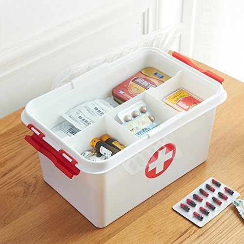 Product Cover ORPIO (LABEL) Plastic Portable Double Layer Medical Storage Box First Aid Kit Medicine Box (White)