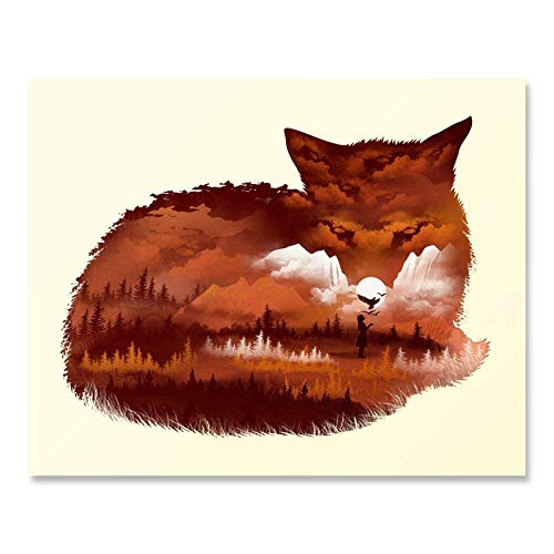 Product Cover Nature Wall Art Decor Landscape Picture of A Large Fox Overlooking the Mountains and Forest Trees - Beautiful Unframed Outdoor Wilderness Inspiration Print 8 x 10 Inches
