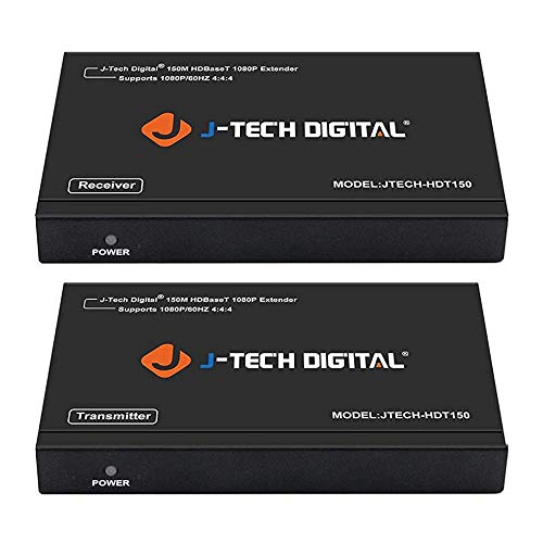 Product Cover J-Tech Digital Long Range HDMI Extender Over Cat6 150m/492ft HDBaseT 1080P Extender PoC, Bi-Directional IR, Supports Dolby Digital, DTS, with EDID, CEC, RS-232 Passthrough (JTECH-HDT150)