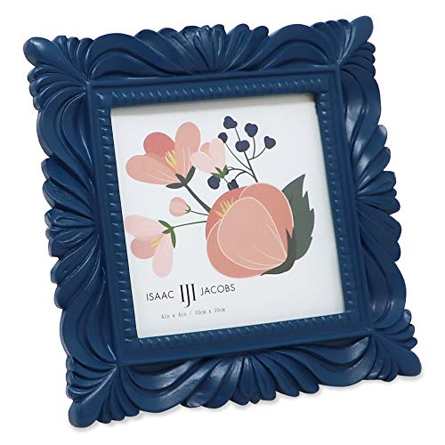 Product Cover Isaac Jacobs 4x4 Navy Wave Textured Hand-Crafted Resin Picture Frame with Easel & Hook for Tabletop & Wall Display, Decorative Swirl Design Home Décor, Photo Gallery, Art, More (4x4, Navy)