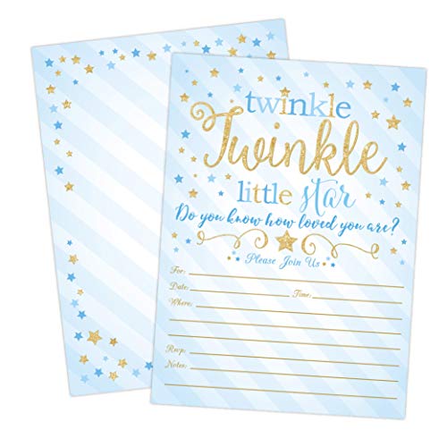 Product Cover Boy Twinkle Twinkle Little Star Baby Shower Invitations, Blue and Gold Twinkle Twinkle Little Star Boy Baby Shower Invites, 20 Fill in Style with Envelopes