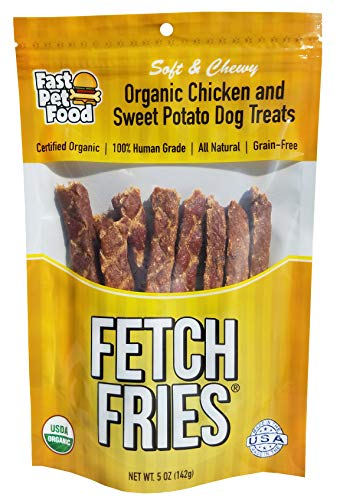 Product Cover fetch fries Organic Dog Treats - USDA Certified Organic, Chicken & Sweet Potato, Made in USA, Human Grade, Grain Free, Soft and Chewy (5 oz)