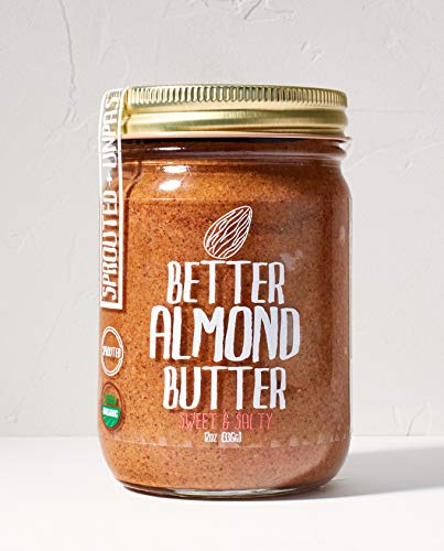 Product Cover Better Almond Butter - Sweet & Salty, 100 Percent Organic, Sprouted Unpasteurized Almond Butter- Smooth - 12oz - NON-GMO, Gluten-Free