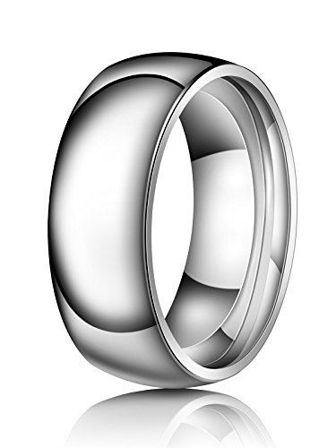 Product Cover Just Lsy 8mm Titanium Rings Plain Dome High Polished Silver Wedding Band in Comfort Fit for Men & Women Size 5.5-15