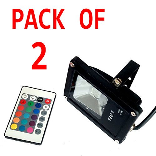 Product Cover Generic IP65 Waterproof Metal RGB LED Flood Light with Remote Control (White, 10W, 16 Colour) -Pack of 2