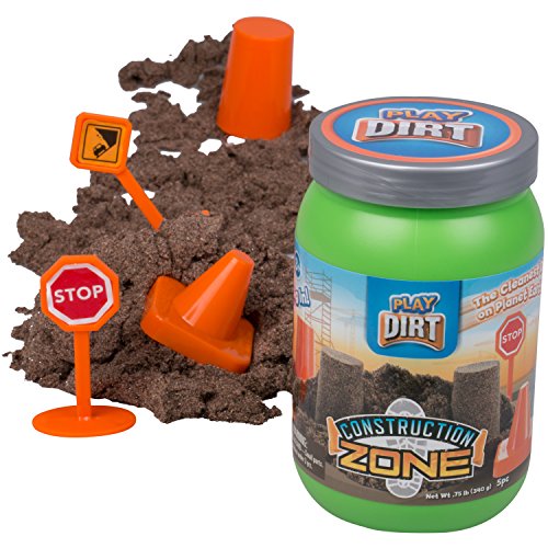 Product Cover Construction Zone Dirt - Unique Play Dirt for Burying and Digging Fun. Includes Dirt, Signs, Cone and Barrel.