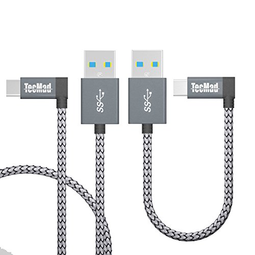 Product Cover USB c Cable TecMad 90 Degree Plug Nylon Braided Type C to USB 3.0 Cable for new MacBook, Nexus 5X, Samsung s8 Plus,Nintendo Switch,LG V30, V20,Nexus 5X/6P,DJI Mavic Pro Drone and More-0.8ft+3.9ft Grey