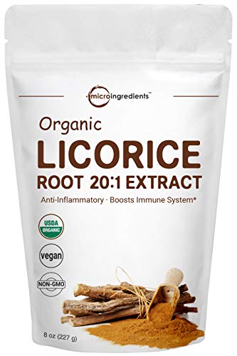 Product Cover Organic Licorice Root Extract 20:1 Powder, 8 Ounce, Positively Helps Soothe Cough, Sore Throat, Clear and Comfortable Breathing, No GMOs and Vegan Friendly