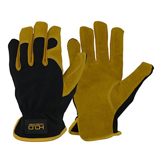Product Cover Men Leather Gardening Gloves, Utility Work Gloves for Mechanics, Construction, Driver, Dexterity Breathable Design Large