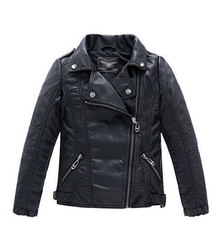 Product Cover LOKTARC Boys Girls Spring Motorcycle Faux Leather Jackets with Oblique Zipper