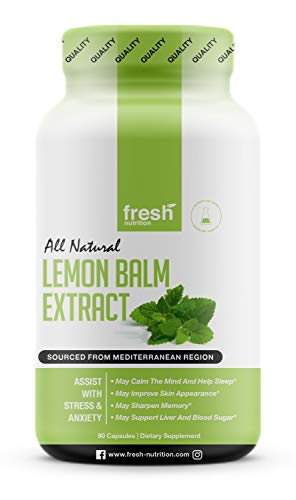 Product Cover Lemon Balm Extract Capsules - Strongest 600mg Servings - Calms, Improves Skin, Sleep, Memory, Alertness, Anxiety, Stress, Appetite, Indigestion - Third Party Tested