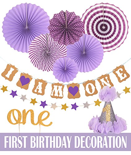 Product Cover FIRST BIRTHDAY DECORATION SET FOR GIRL- 1st Baby GIRL Birthday Party, Stars Paper Garland, Gold Cake Topper