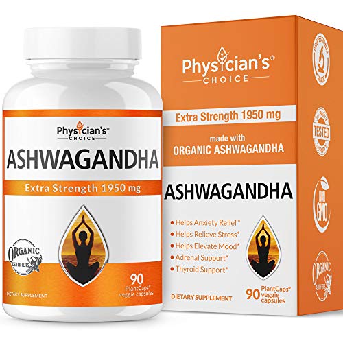 Product Cover Ashwagandha 1950mg Organic Ashwagandha Root Powder Extract of Black Pepper Anxiety Relief, Thyroid Support, Cortisol & Adrenal Support, Anti Anxiety & Adrenal Fatigue Supplements 90 Veggie Capsules