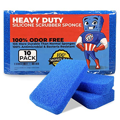 Product Cover STK Heavy Duty Silicone Scrubber Sponges (10 Pack) - Modern Antimicrobial Kitchen Sponges - 100% Mold Mildew and Bacteria Resistant - Zero Smell Technology - Silicone Sponge - 10x More Durable