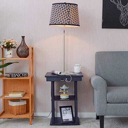 Product Cover Costzon Floor Lamp, Swing Arm Lamp w/Shade Built in End Table Includes 2 USB Ports (Black Shade)