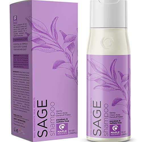 Product Cover Sage Shampoo for Dandruff and Dry Scalp - Sulfate Free Anti Dandruff Color Treated Hair Cleanser for Men and Women - Itchy Scalp and Flaky Skin - Antibacterial Pure Tea Tree Oil Rosemary Oil - 10 oz