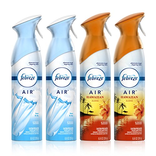 Product Cover Febreze Air Freshener and Odor Spray, Linen & Sky and Hawaiian Aloha scents, 8.8oz, 4 Pack